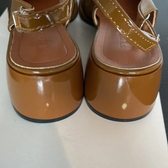 fashion shoes Brown patent leather Flat Size 10/41 NWT sling back fasten Gems - Picture 4 of 8